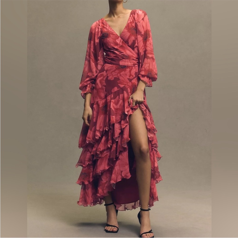 LAST CHANCE Hutch Kya Long-Sleeve Tiered Wrap Dress Pink Floral small NWT